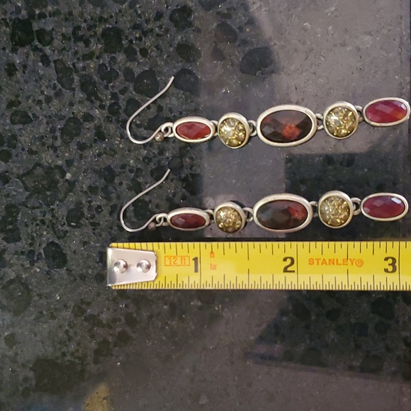 Red and Champagne Stone Dangle Earrings - Picture 4 of 5